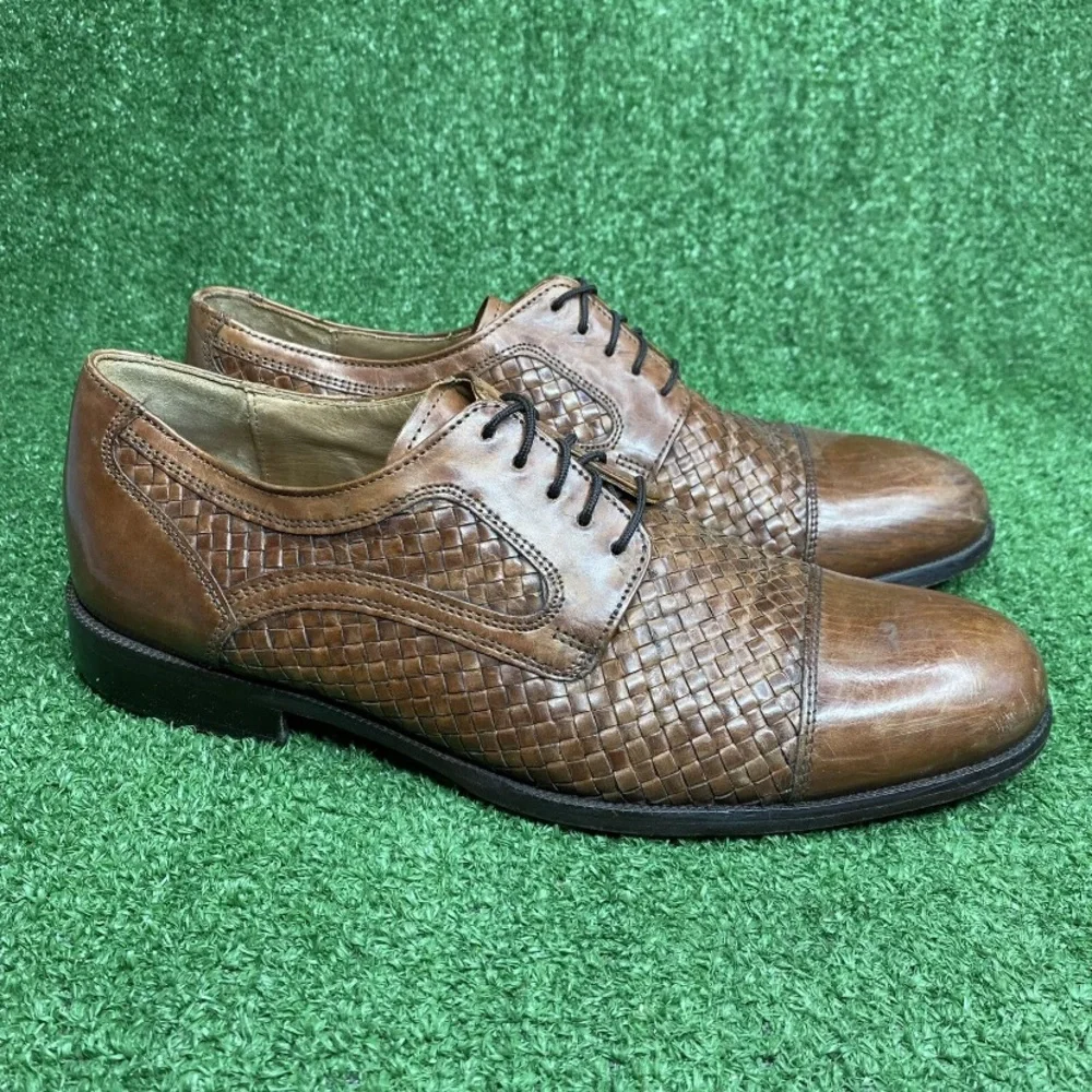 Johnston & Murphy Men's Brown Basket Weave Leather Oxford Dress Shoes Size 8.5 M